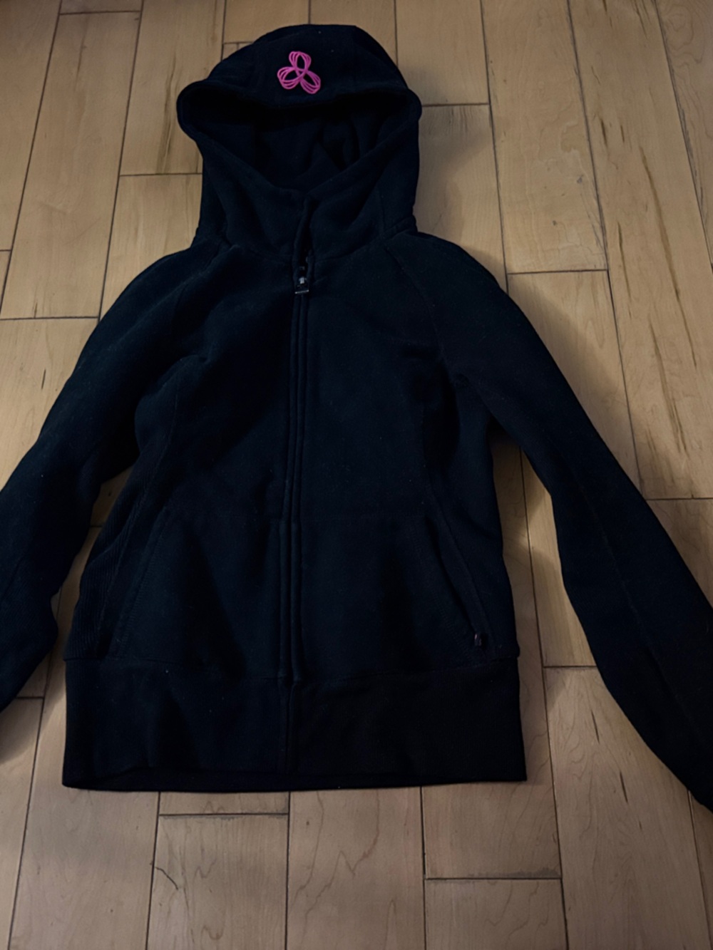 TNA Black Hooded Zip-Up Jacket with Pink Logo Accent